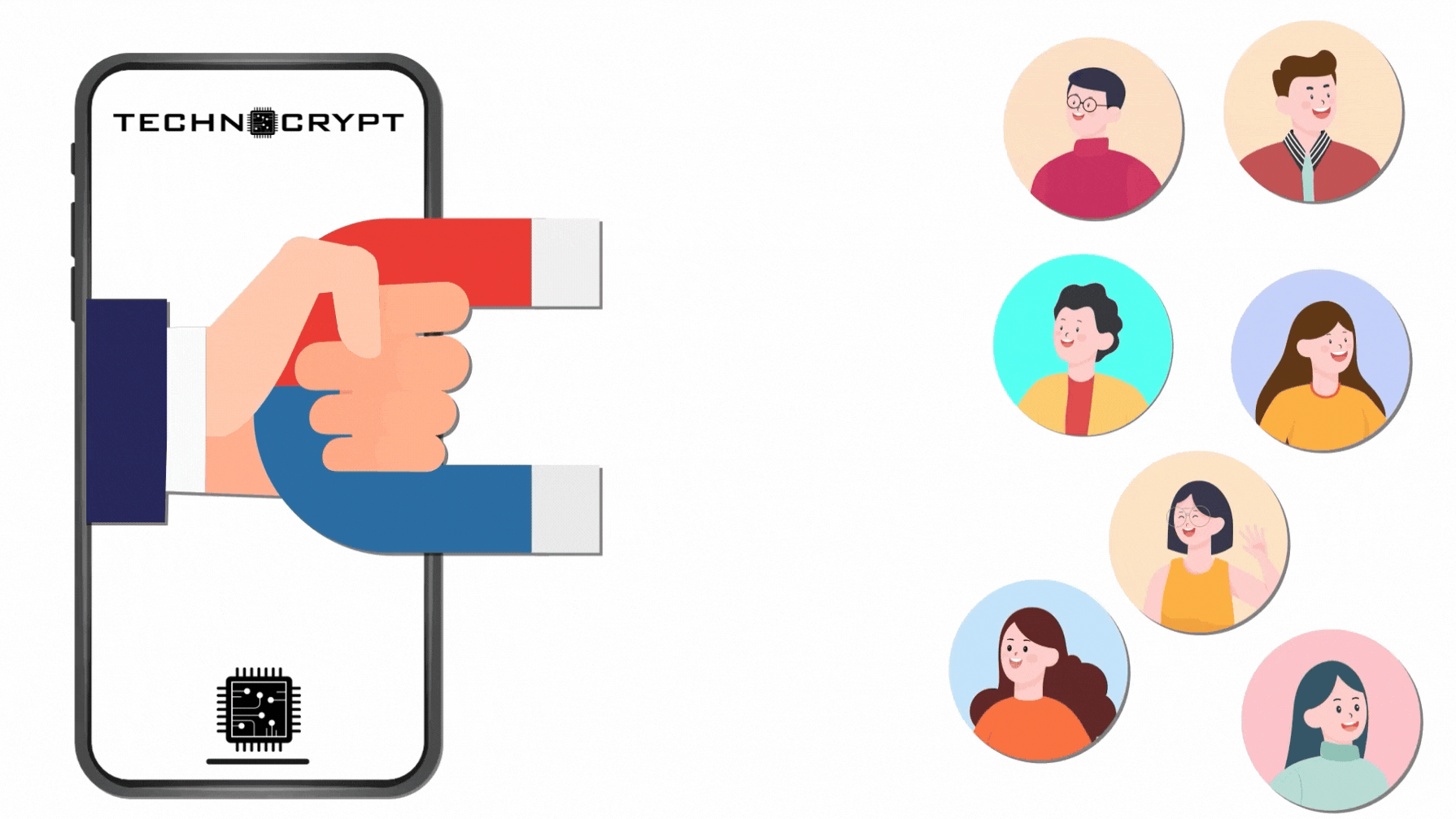 Illustration of a magnet on a smartphone attracting customers, representing valuable content