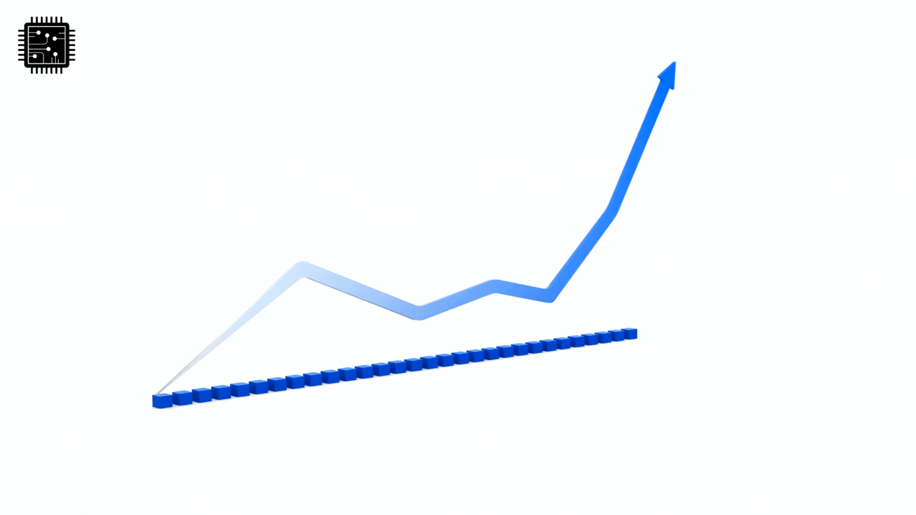 Line chart showing a sharp rise after a period of fluctuation